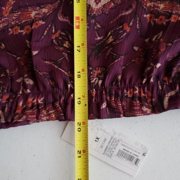 Xhilaration Maroon Off-Shoulder Floral Boho Blouse 1X - Picture 8 of 14
